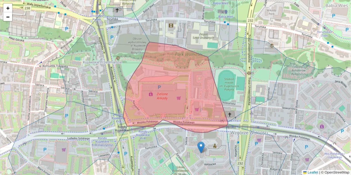 Szczegółowa mapa kodu pocztowego 85-171 z granicami, sąsiednimi kodami pocztowymi i urzędami pocztowymi