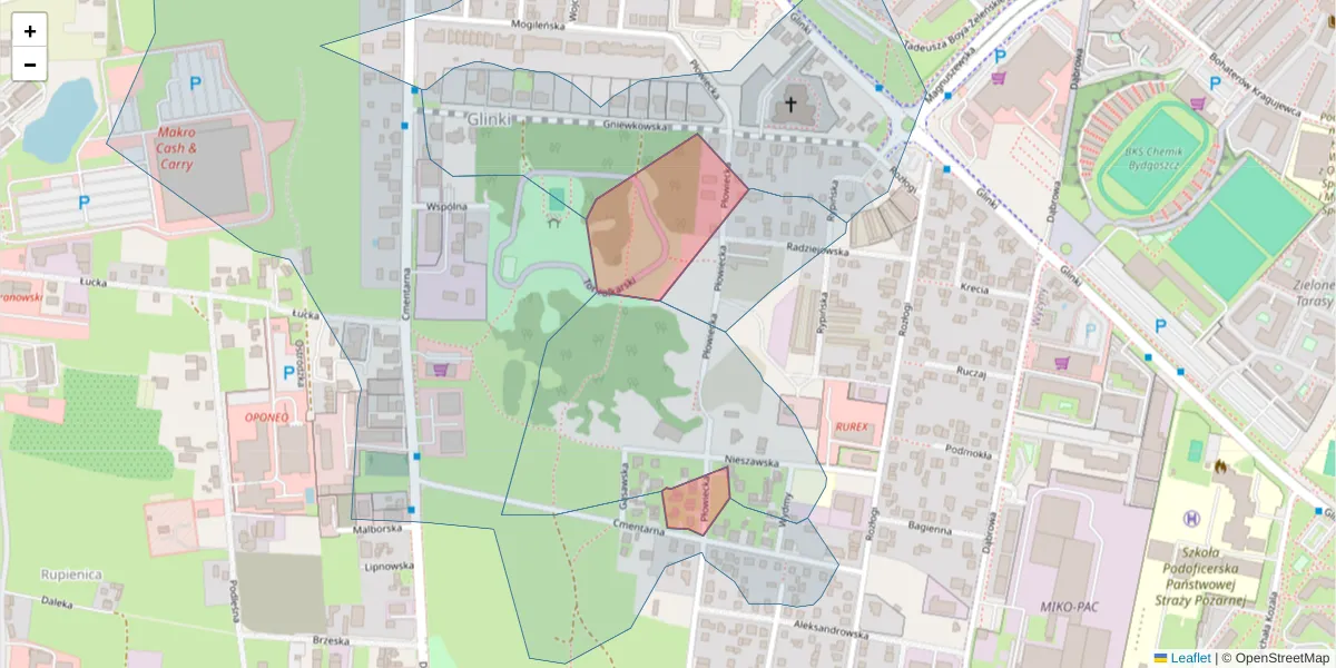 Szczegółowa mapa kodu pocztowego 85-177 z granicami, sąsiednimi kodami pocztowymi i urzędami pocztowymi