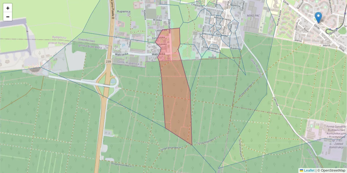 Szczegółowa mapa kodu pocztowego 85-189 z granicami, sąsiednimi kodami pocztowymi i urzędami pocztowymi