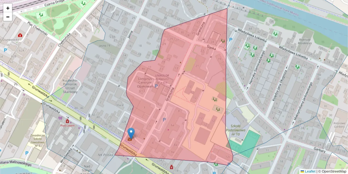 Szczegółowa mapa kodu pocztowego 85-201 z granicami, sąsiednimi kodami pocztowymi i urzędami pocztowymi