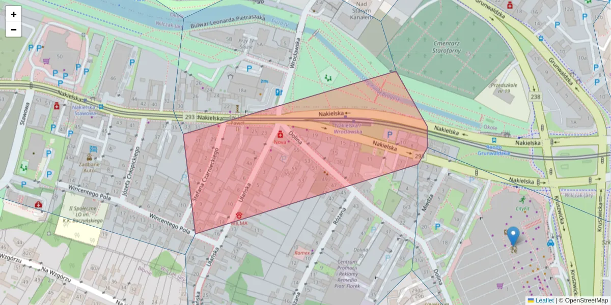 Szczegółowa mapa kodu pocztowego 85-212 z granicami, sąsiednimi kodami pocztowymi i urzędami pocztowymi