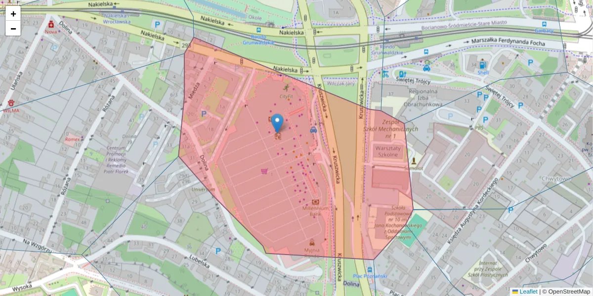 Szczegółowa mapa kodu pocztowego 85-213 z granicami, sąsiednimi kodami pocztowymi i urzędami pocztowymi