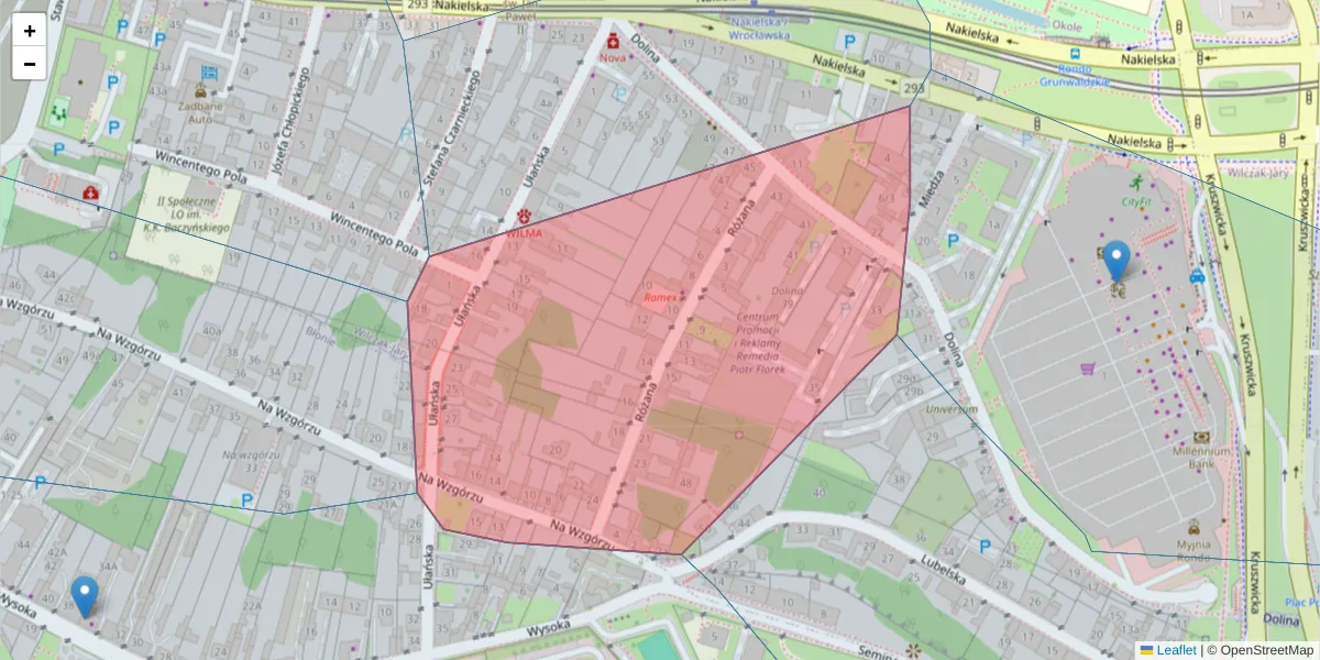 Szczegółowa mapa kodu pocztowego 85-215 z granicami, sąsiednimi kodami pocztowymi i urzędami pocztowymi