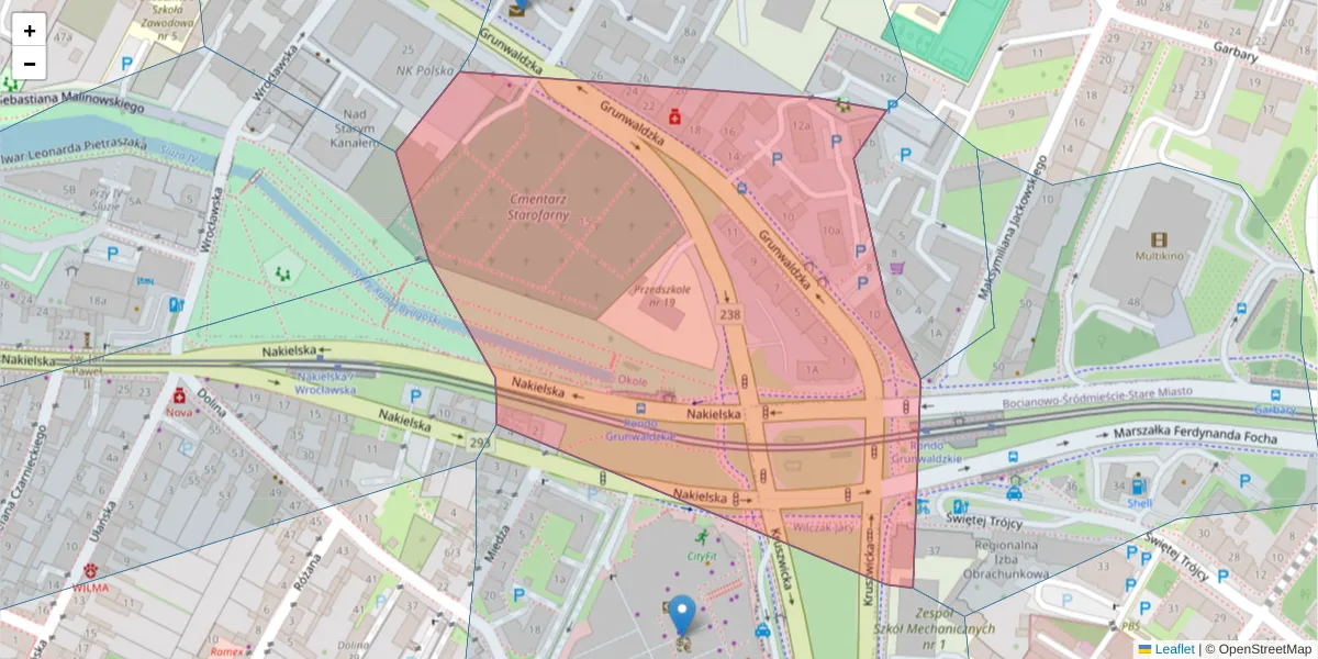 Szczegółowa mapa kodu pocztowego 85-236 z granicami, sąsiednimi kodami pocztowymi i urzędami pocztowymi