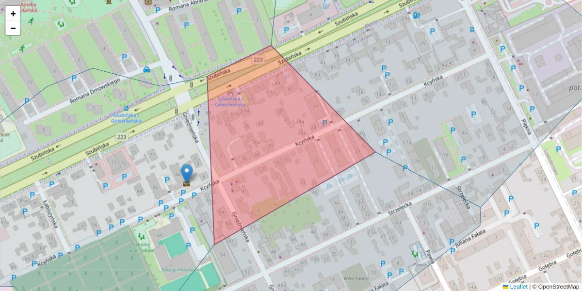 Szczegółowa mapa kodu pocztowego 85-304 z granicami, sąsiednimi kodami pocztowymi i urzędami pocztowymi