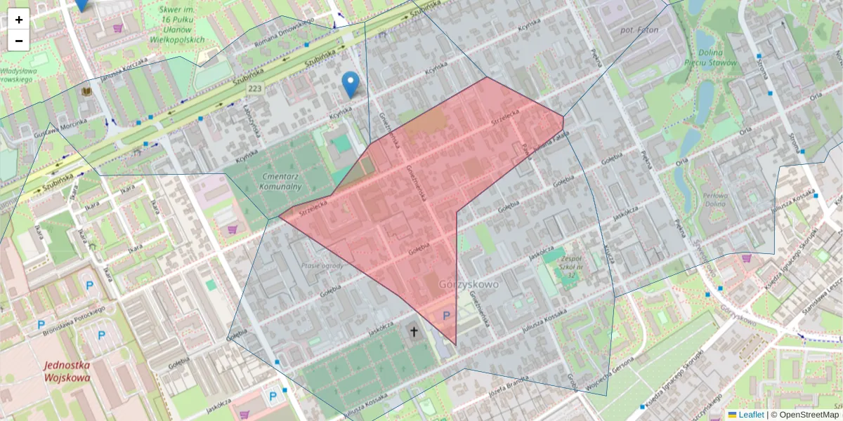 Szczegółowa mapa kodu pocztowego 85-309 z granicami, sąsiednimi kodami pocztowymi i urzędami pocztowymi