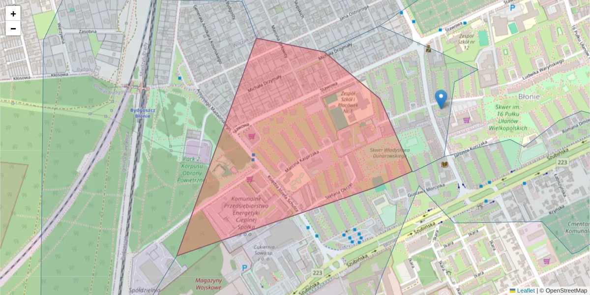 Szczegółowa mapa kodu pocztowego 85-317 z granicami, sąsiednimi kodami pocztowymi i urzędami pocztowymi