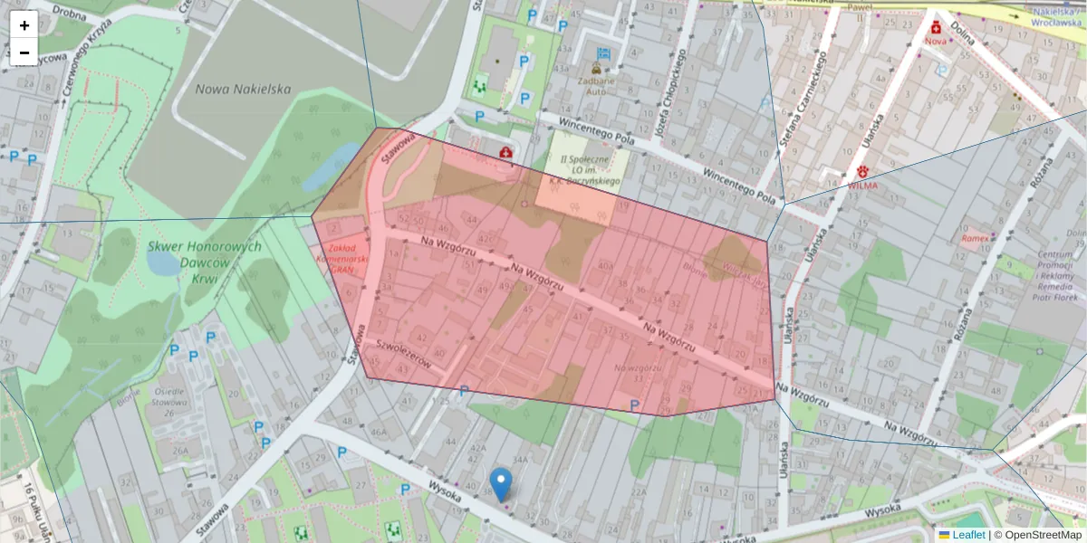 Szczegółowa mapa kodu pocztowego 85-327 z granicami, sąsiednimi kodami pocztowymi i urzędami pocztowymi