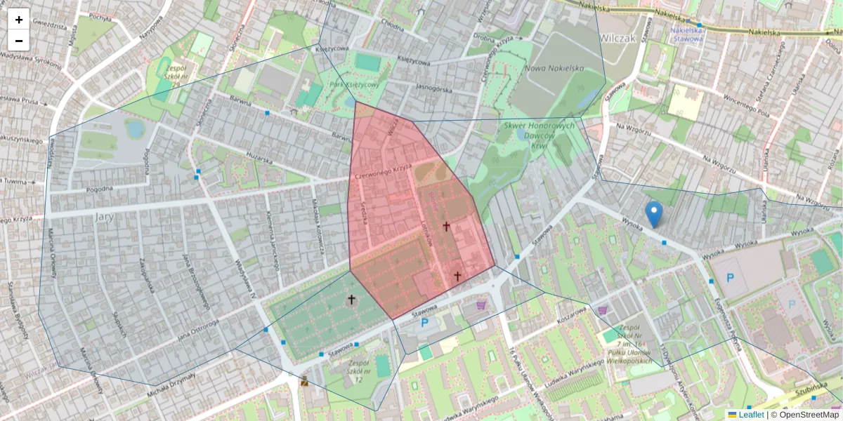 Szczegółowa mapa kodu pocztowego 85-339 z granicami, sąsiednimi kodami pocztowymi i urzędami pocztowymi