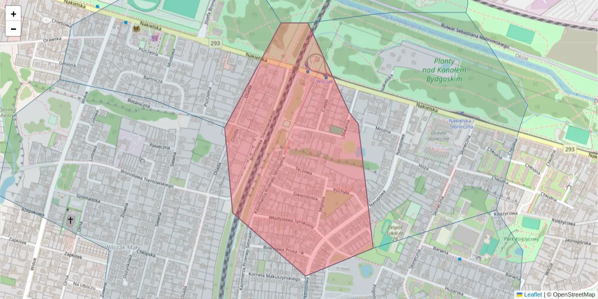 Szczegółowa mapa kodu pocztowego 85-346 z granicami, sąsiednimi kodami pocztowymi i urzędami pocztowymi