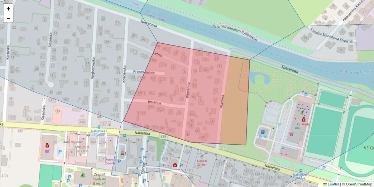 Szczegółowa mapa kodu pocztowego 85-359 z granicami, sąsiednimi kodami pocztowymi i urzędami pocztowymi
