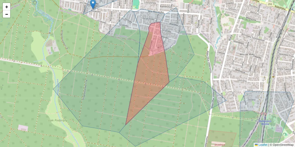 Szczegółowa mapa kodu pocztowego 85-364 z granicami, sąsiednimi kodami pocztowymi i urzędami pocztowymi