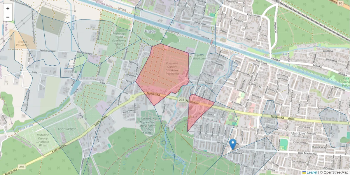 Szczegółowa mapa kodu pocztowego 85-373 z granicami, sąsiednimi kodami pocztowymi i urzędami pocztowymi