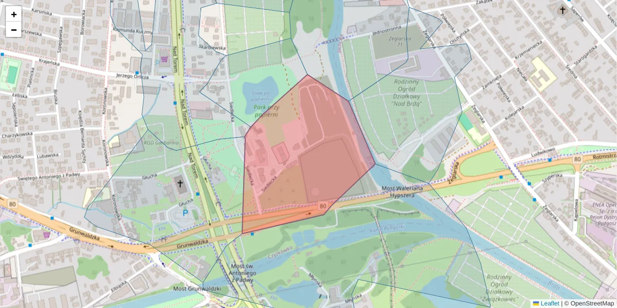 Szczegółowa mapa kodu pocztowego 85-403 z granicami, sąsiednimi kodami pocztowymi i urzędami pocztowymi