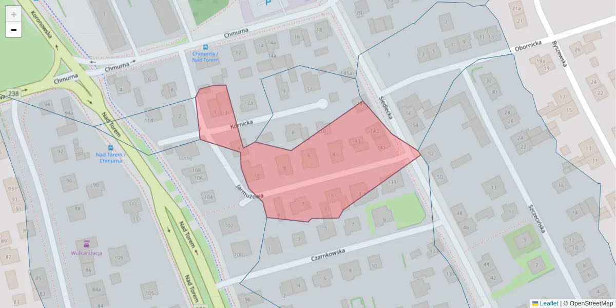 Szczegółowa mapa kodu pocztowego 85-410 z granicami, sąsiednimi kodami pocztowymi i urzędami pocztowymi