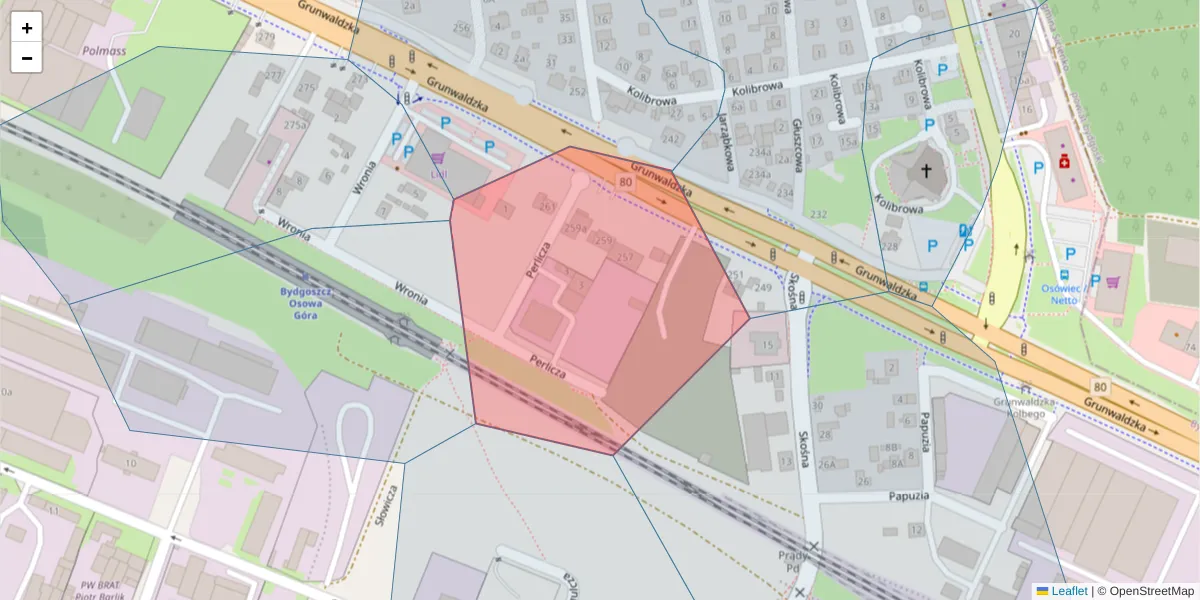 Szczegółowa mapa kodu pocztowego 85-438 z granicami, sąsiednimi kodami pocztowymi i urzędami pocztowymi