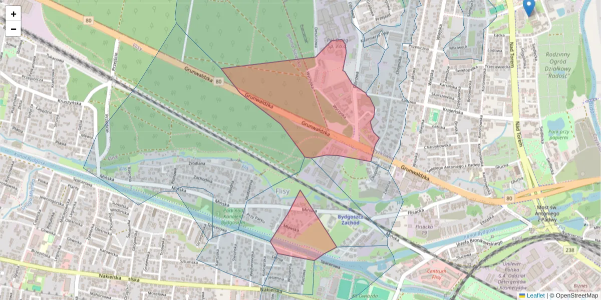 Szczegółowa mapa kodu pocztowego 85-441 z granicami, sąsiednimi kodami pocztowymi i urzędami pocztowymi