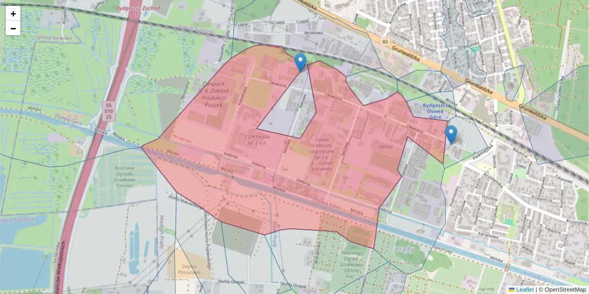 Szczegółowa mapa kodu pocztowego 85-461 z granicami, sąsiednimi kodami pocztowymi i urzędami pocztowymi