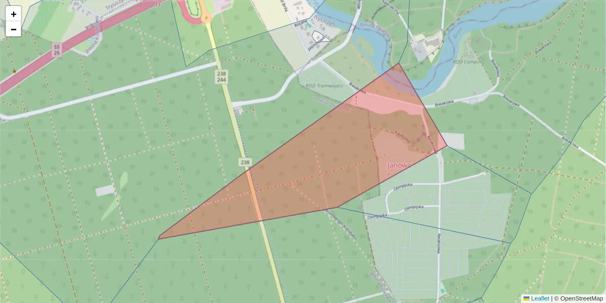 Szczegółowa mapa kodu pocztowego 85-482 z granicami, sąsiednimi kodami pocztowymi i urzędami pocztowymi