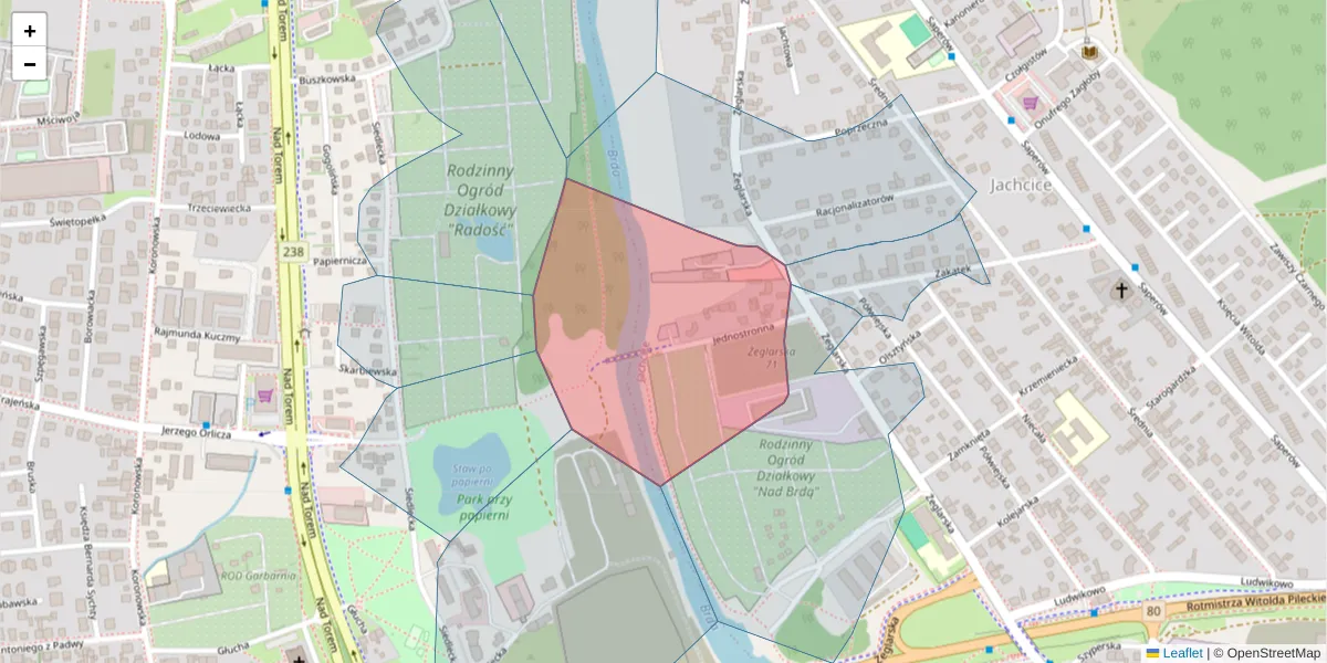 Szczegółowa mapa kodu pocztowego 85-520 z granicami, sąsiednimi kodami pocztowymi i urzędami pocztowymi