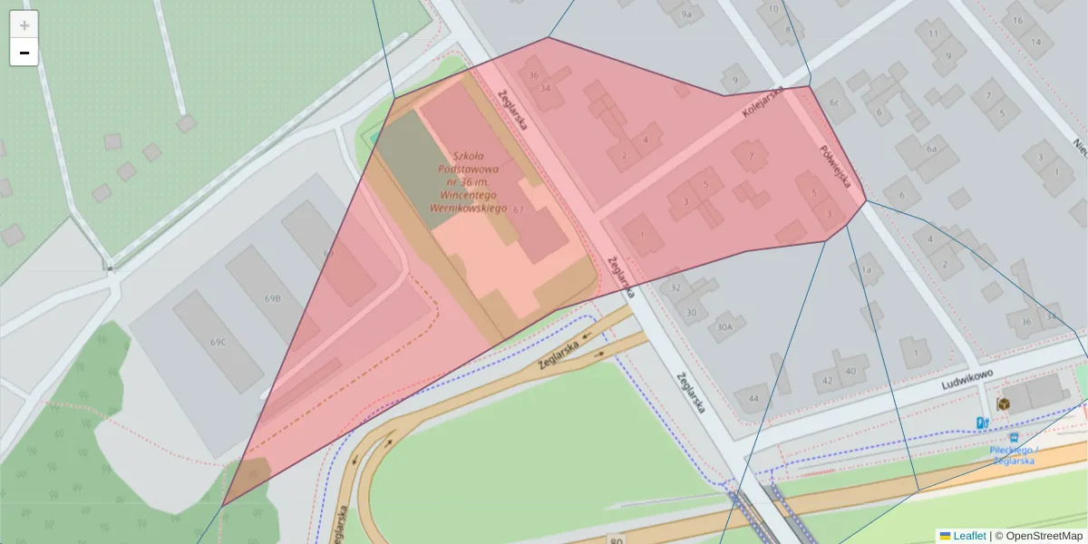 Szczegółowa mapa kodu pocztowego 85-521 z granicami, sąsiednimi kodami pocztowymi i urzędami pocztowymi