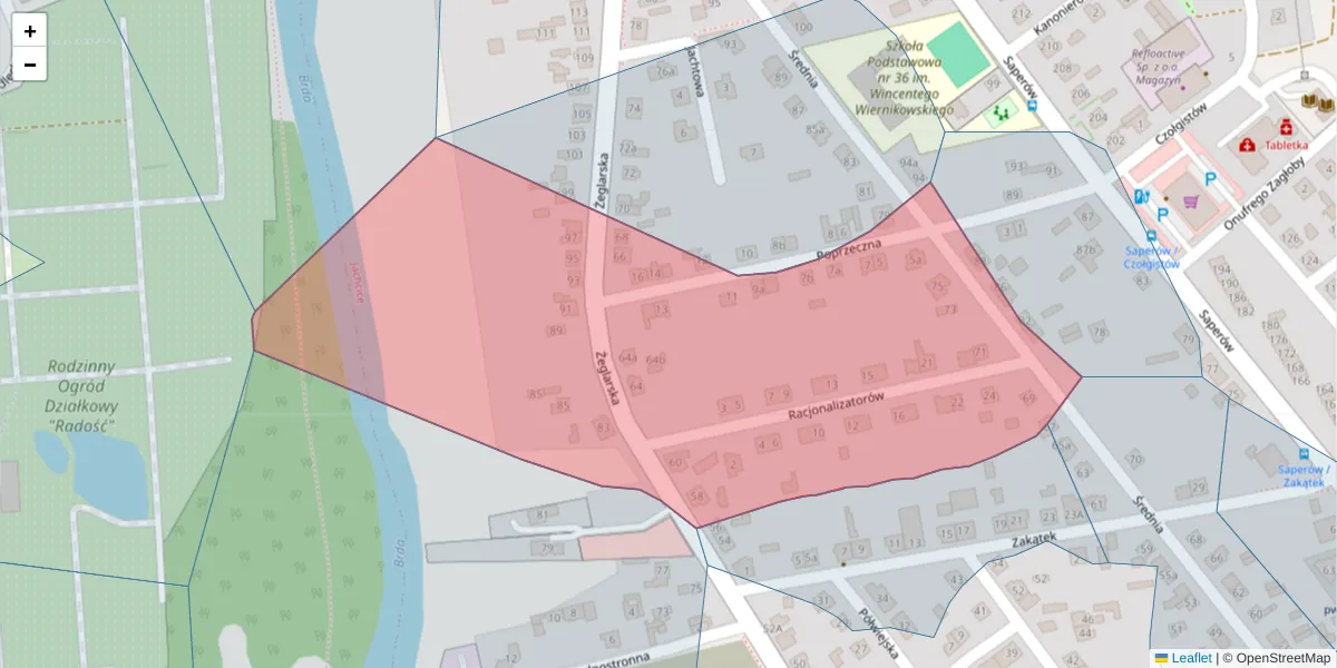 Szczegółowa mapa kodu pocztowego 85-526 z granicami, sąsiednimi kodami pocztowymi i urzędami pocztowymi