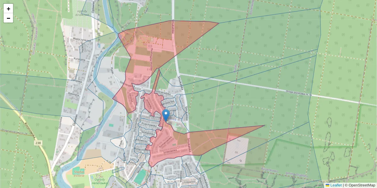 Szczegółowa mapa kodu pocztowego 85-552 z granicami, sąsiednimi kodami pocztowymi i urzędami pocztowymi