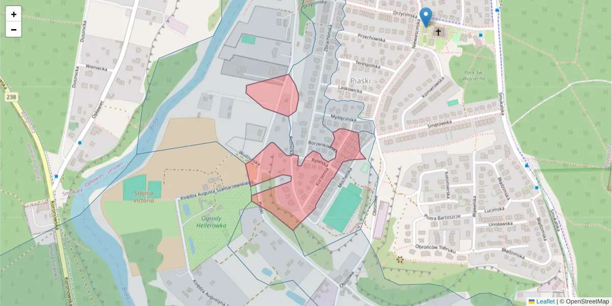 Szczegółowa mapa kodu pocztowego 85-557 z granicami, sąsiednimi kodami pocztowymi i urzędami pocztowymi