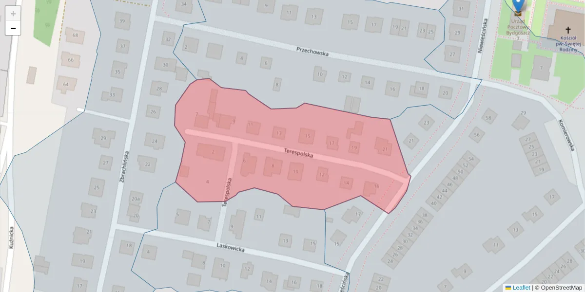 Szczegółowa mapa kodu pocztowego 85-566 z granicami, sąsiednimi kodami pocztowymi i urzędami pocztowymi