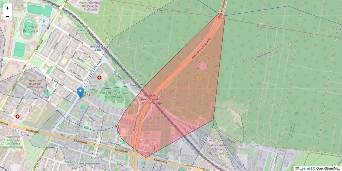 Szczegółowa mapa kodu pocztowego 85-616 z granicami, sąsiednimi kodami pocztowymi i urzędami pocztowymi