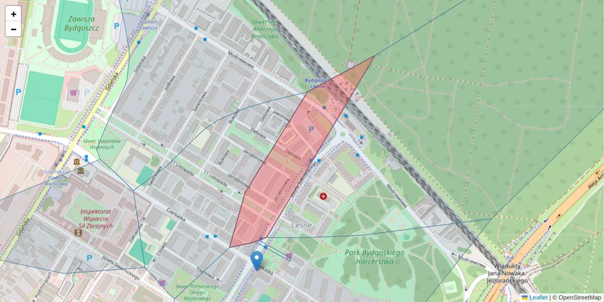 Szczegółowa mapa kodu pocztowego 85-634 z granicami, sąsiednimi kodami pocztowymi i urzędami pocztowymi