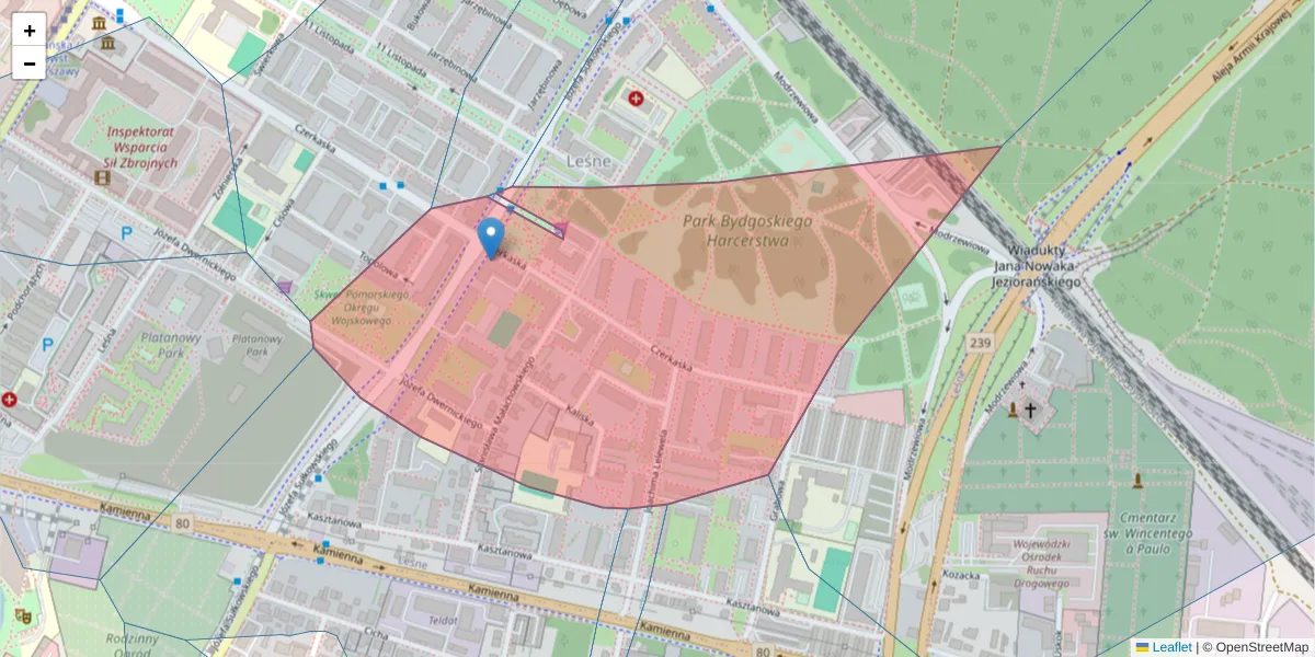 Szczegółowa mapa kodu pocztowego 85-636 z granicami, sąsiednimi kodami pocztowymi i urzędami pocztowymi