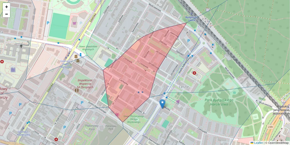 Szczegółowa mapa kodu pocztowego 85-643 z granicami, sąsiednimi kodami pocztowymi i urzędami pocztowymi