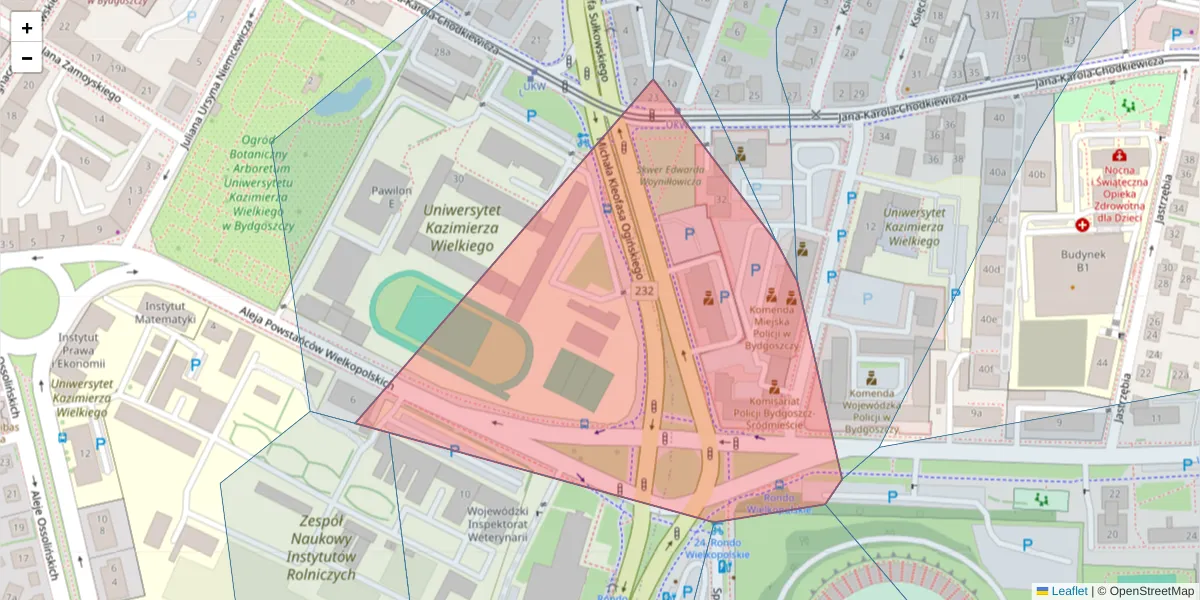 Szczegółowa mapa kodu pocztowego 85-656 z granicami, sąsiednimi kodami pocztowymi i urzędami pocztowymi