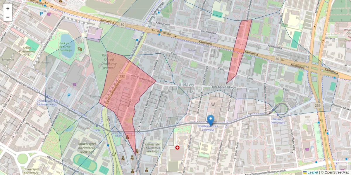 Szczegółowa mapa kodu pocztowego 85-659 z granicami, sąsiednimi kodami pocztowymi i urzędami pocztowymi