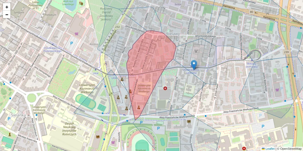 Szczegółowa mapa kodu pocztowego 85-661 z granicami, sąsiednimi kodami pocztowymi i urzędami pocztowymi