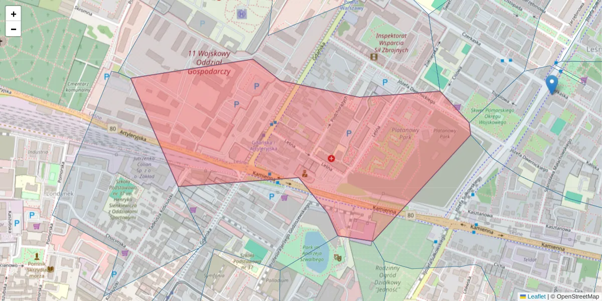 Szczegółowa mapa kodu pocztowego 85-676 z granicami, sąsiednimi kodami pocztowymi i urzędami pocztowymi
