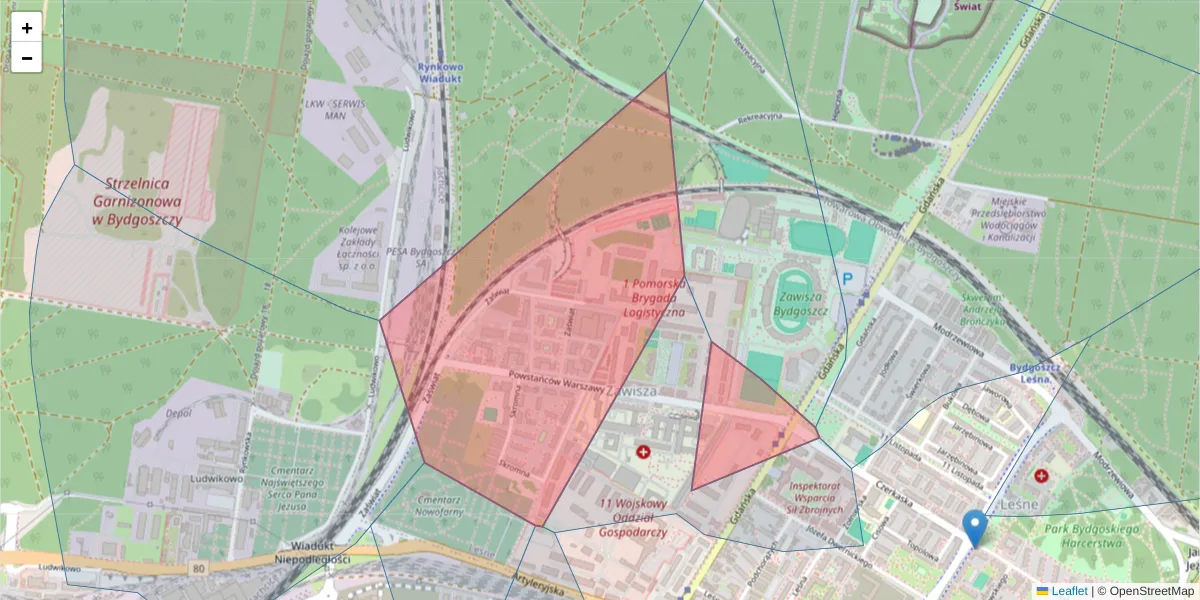 Szczegółowa mapa kodu pocztowego 85-681 z granicami, sąsiednimi kodami pocztowymi i urzędami pocztowymi