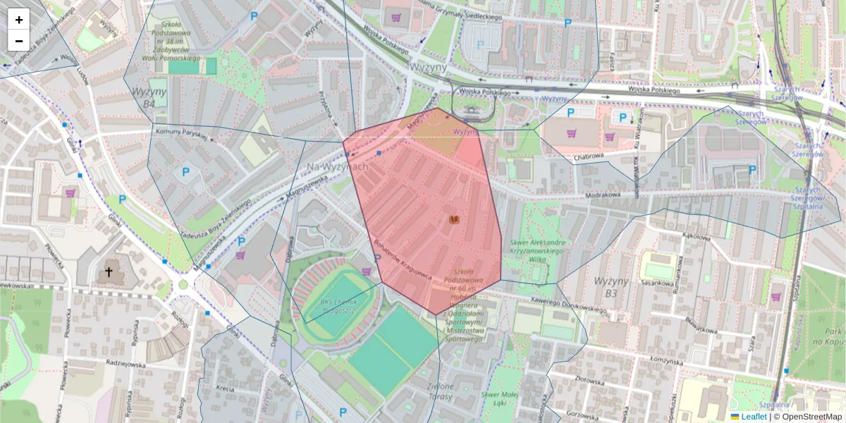 Szczegółowa mapa kodu pocztowego 85-683 z granicami, sąsiednimi kodami pocztowymi i urzędami pocztowymi