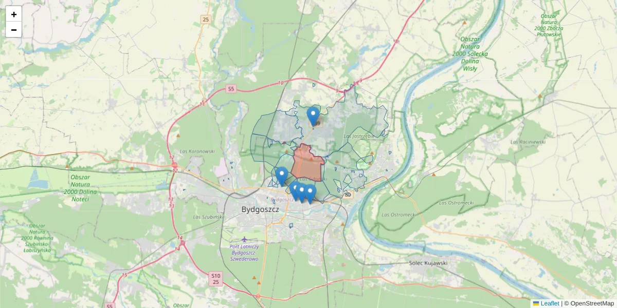 Szczegółowa mapa kodu pocztowego 85-689 z granicami, sąsiednimi kodami pocztowymi i urzędami pocztowymi