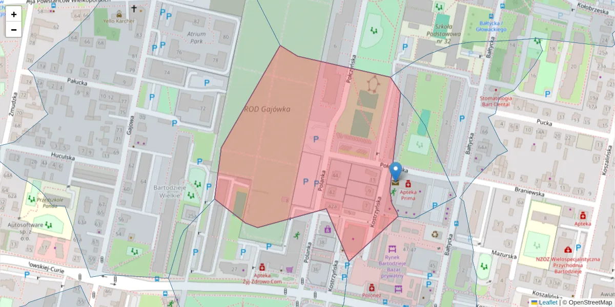 Szczegółowa mapa kodu pocztowego 85-709 z granicami, sąsiednimi kodami pocztowymi i urzędami pocztowymi