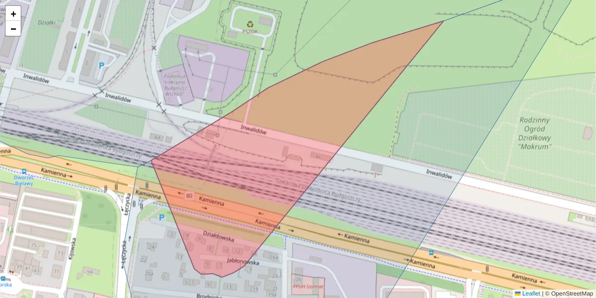 Szczegółowa mapa kodu pocztowego 85-742 z granicami, sąsiednimi kodami pocztowymi i urzędami pocztowymi
