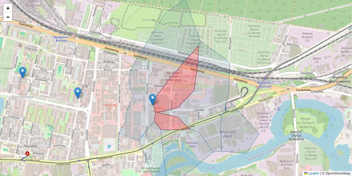 Szczegółowa mapa kodu pocztowego 85-746 z granicami, sąsiednimi kodami pocztowymi i urzędami pocztowymi