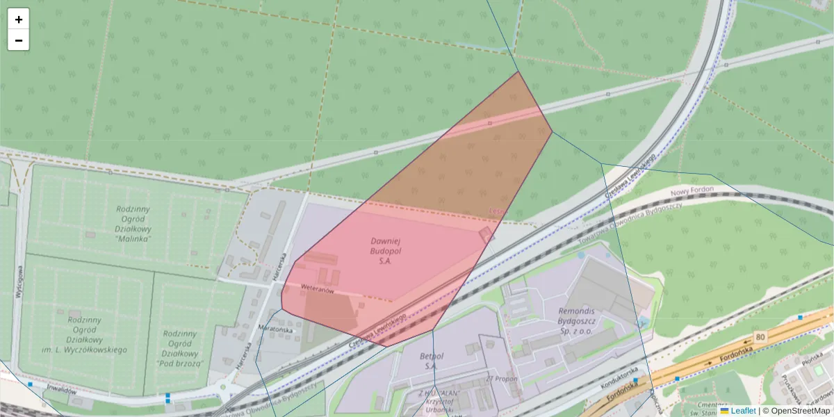 Szczegółowa mapa kodu pocztowego 85-751 z granicami, sąsiednimi kodami pocztowymi i urzędami pocztowymi
