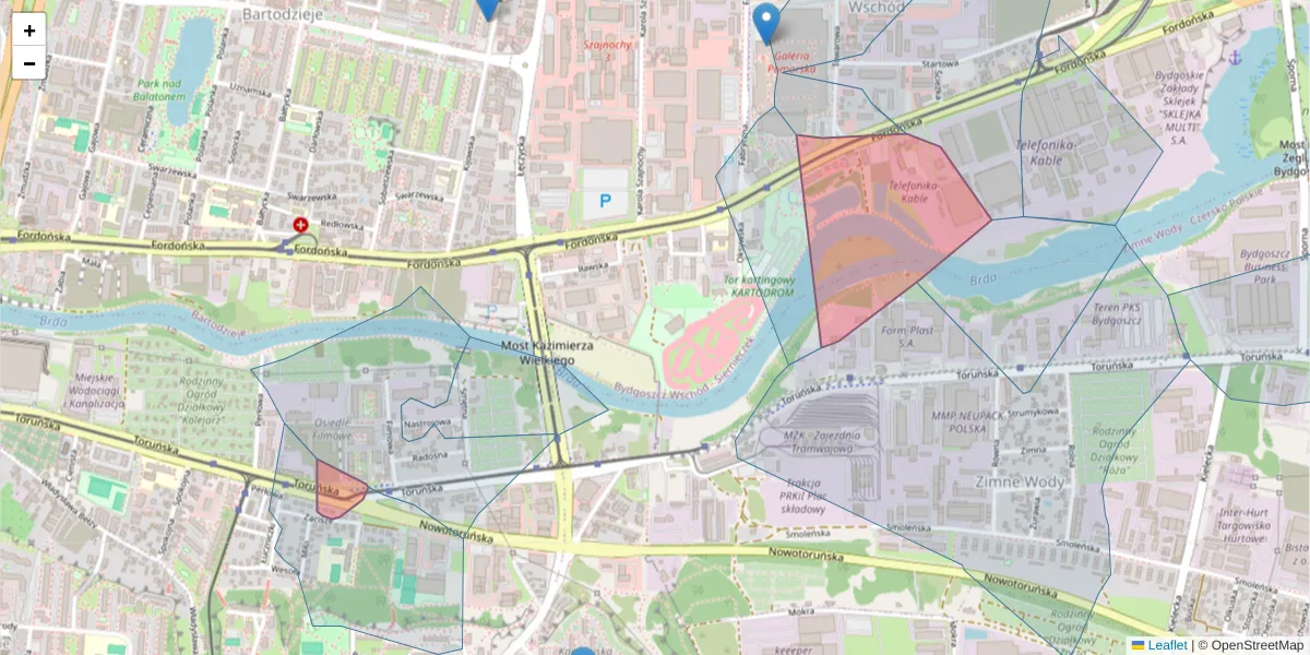 Szczegółowa mapa kodu pocztowego 85-752 z granicami, sąsiednimi kodami pocztowymi i urzędami pocztowymi
