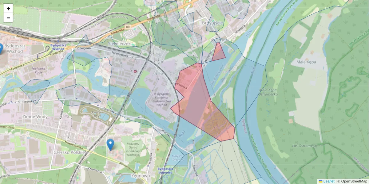 Szczegółowa mapa kodu pocztowego 85-759 z granicami, sąsiednimi kodami pocztowymi i urzędami pocztowymi