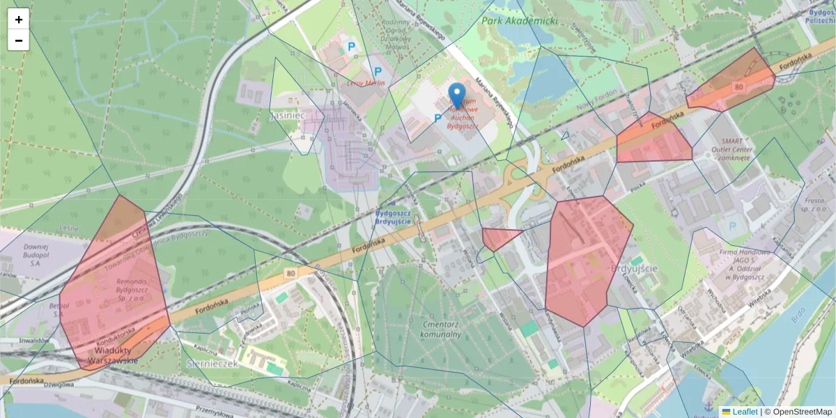 Szczegółowa mapa kodu pocztowego 85-766 z granicami, sąsiednimi kodami pocztowymi i urzędami pocztowymi