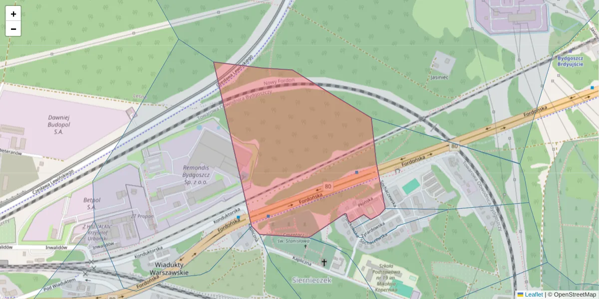 Szczegółowa mapa kodu pocztowego 85-767 z granicami, sąsiednimi kodami pocztowymi i urzędami pocztowymi