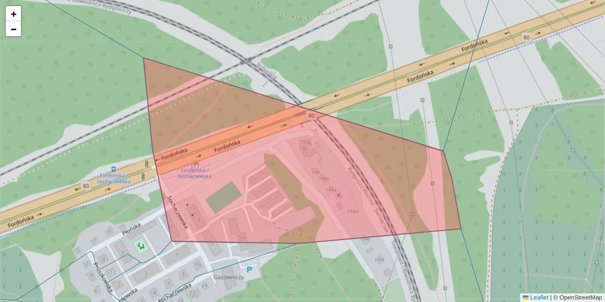 Szczegółowa mapa kodu pocztowego 85-769 z granicami, sąsiednimi kodami pocztowymi i urzędami pocztowymi