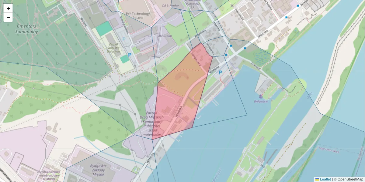 Szczegółowa mapa kodu pocztowego 85-770 z granicami, sąsiednimi kodami pocztowymi i urzędami pocztowymi